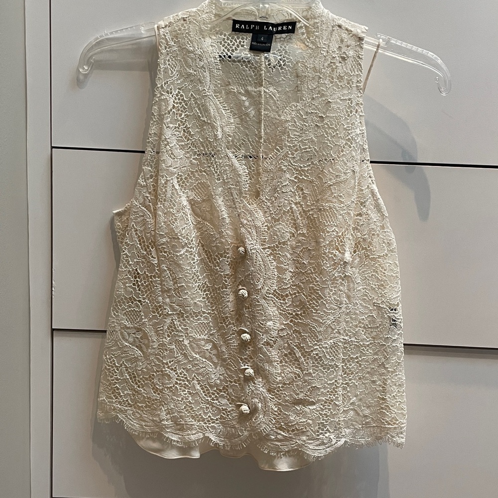 Ralph Lauren Ivory Lace Button-Front Blouse